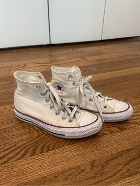 Converse High Top Sneakers in White with Red Trim